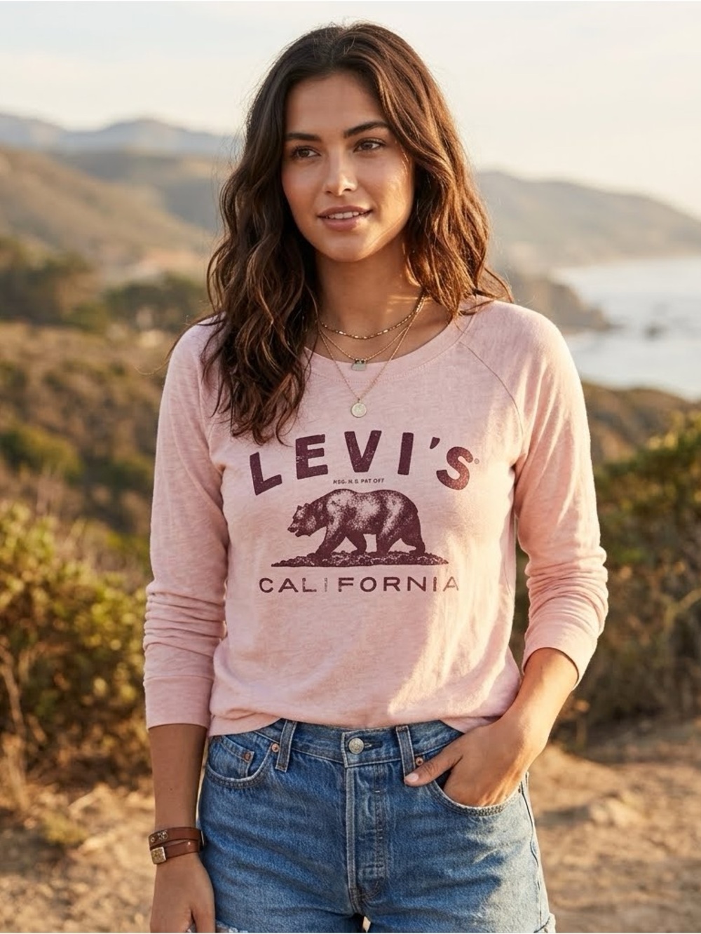 Levi's Pink California Bear Graphic Long Sleeve Tee
